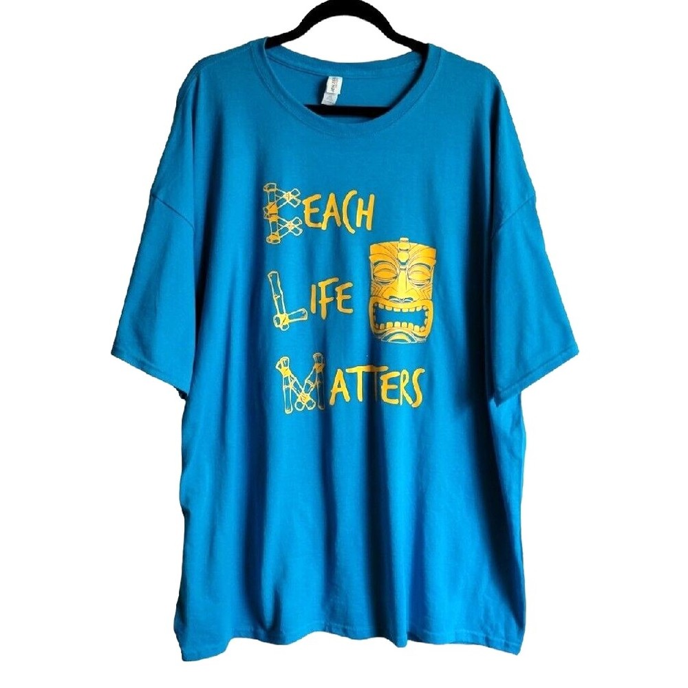 Vintage Beach Life Matters Tiki Bar Graphics Hawaiian Style TShirt Mens 3XL Teal
